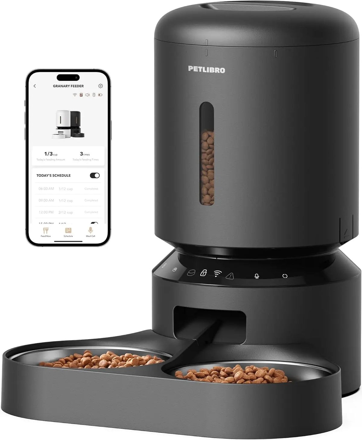 Automatic Cat Feeder for 2 Cats, WiFi Programmable Pet Food Dispenser with Airtight Lock, Dual Bowls & Low Food Sensor