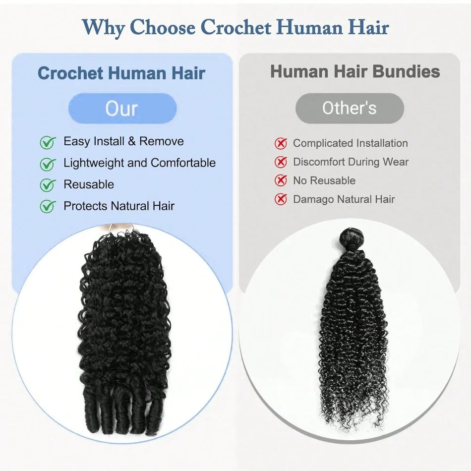 Human Crochet Hair Pre Looped 120g Burmese Curly Feather Crochet Human Hair Extensions Reusable Invisible Pre-Separated Knotless