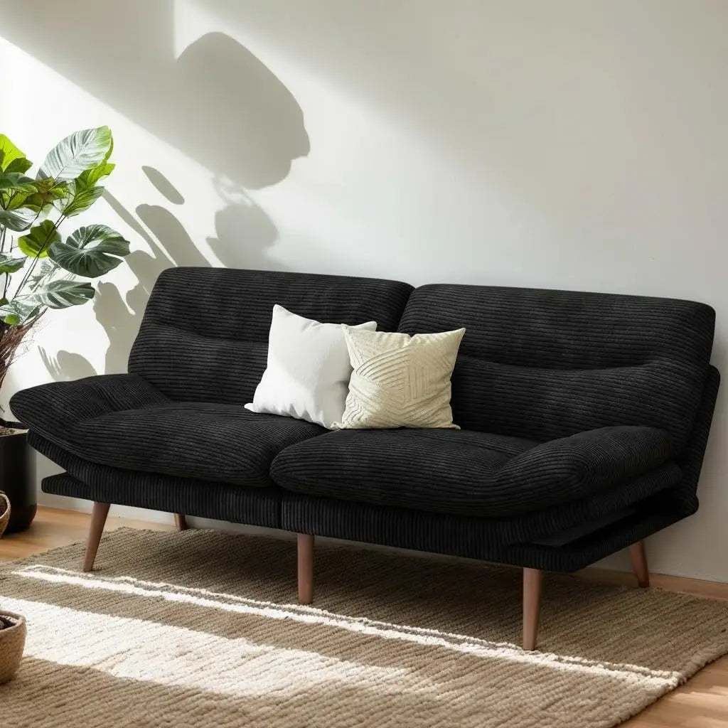 66in Corduroy Convertible Futon Sofa Bed Adjustable Backrest Armrests 3in1 Sleeper Small Space Living Office Grey Customized