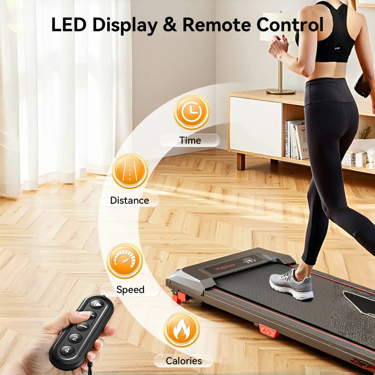 Bestgod Folding Electric Treadmill Walking Pad 8 km/h, 2.5HP, Wide Running Belt 40 cm, Remote Control and LCD Display - Reinforc