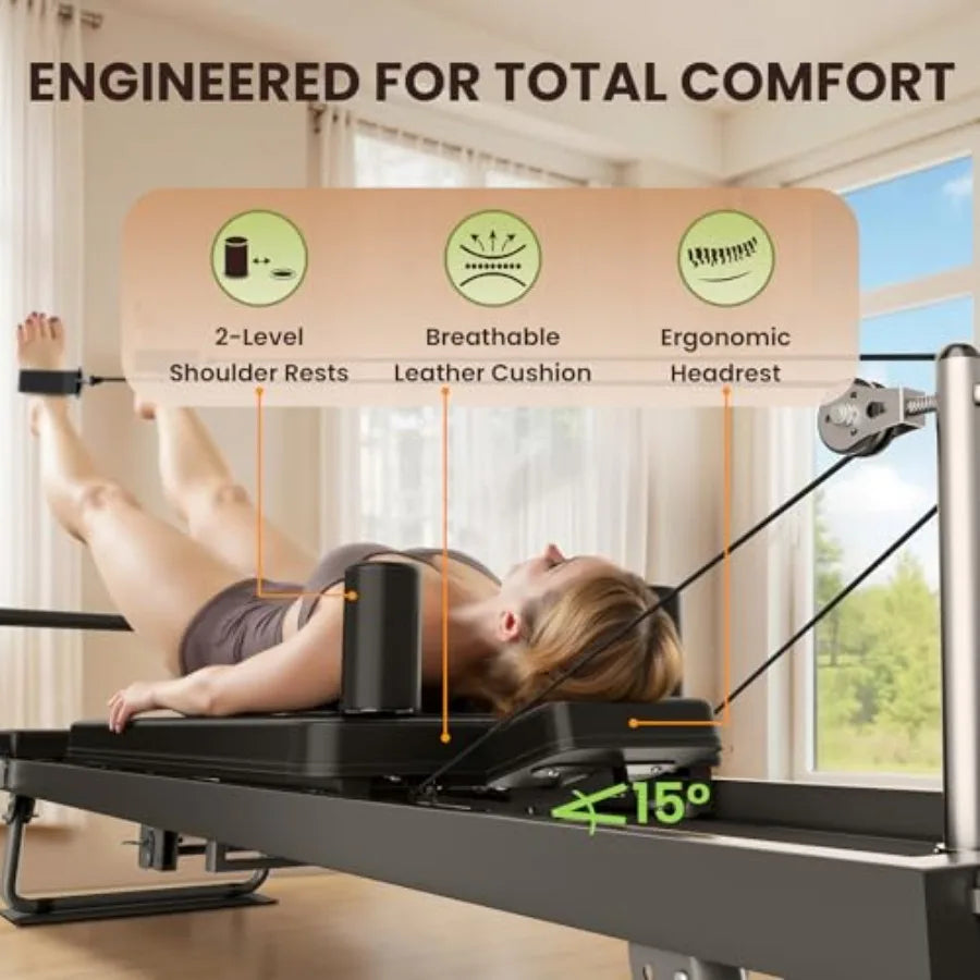 Pilates Reformer Machine Foldable Full-Body Home Pilates Equipment with Adjustable Resistance Jumpboard Upgraded Wheels 400lb S