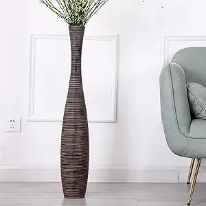 Resin Tall Floor Vase 34 Inches - Brown Living Room Decorative Accent Piece