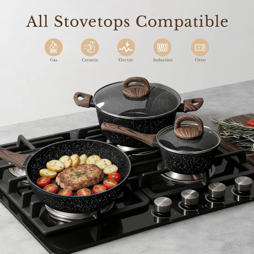 25-Piece Nonstick Ceramic Cookware Set, Healthy & Induction Compatible, PFAS-Free, Classic Black