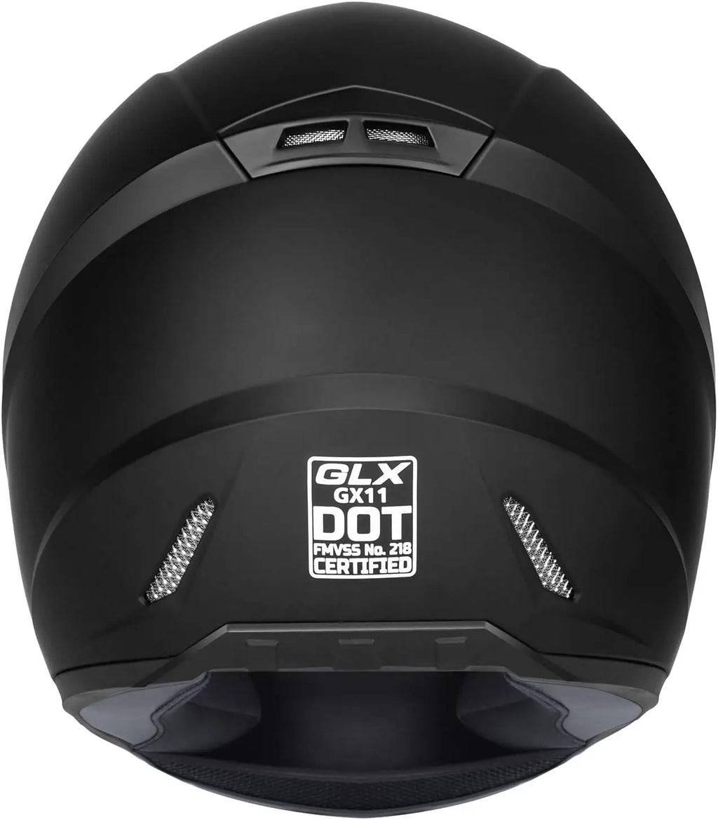 GLX GX11 Compact Motorcycle Helmet - Matte Black, Large - Full Face w/ Tinted Visor, DOT Approved