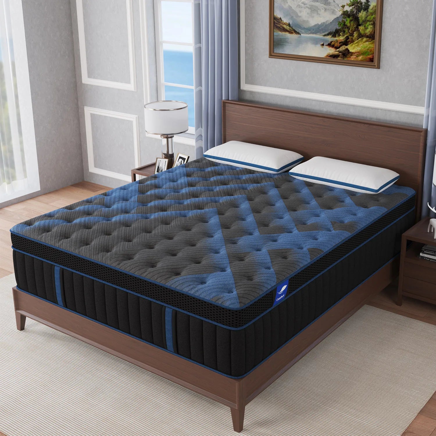 14in King Size Memony Foam Pocket Spring Hybrid Mattress in A Box, Medium Firm Lumbar Support for Home Rooms Hotels