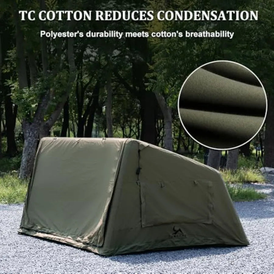 Inflatable Canvas Tent with Pump Easy Setup Blow Up Tent for Camping Outdoor Waterproof Durable Tent in Beige with Fast Inflati