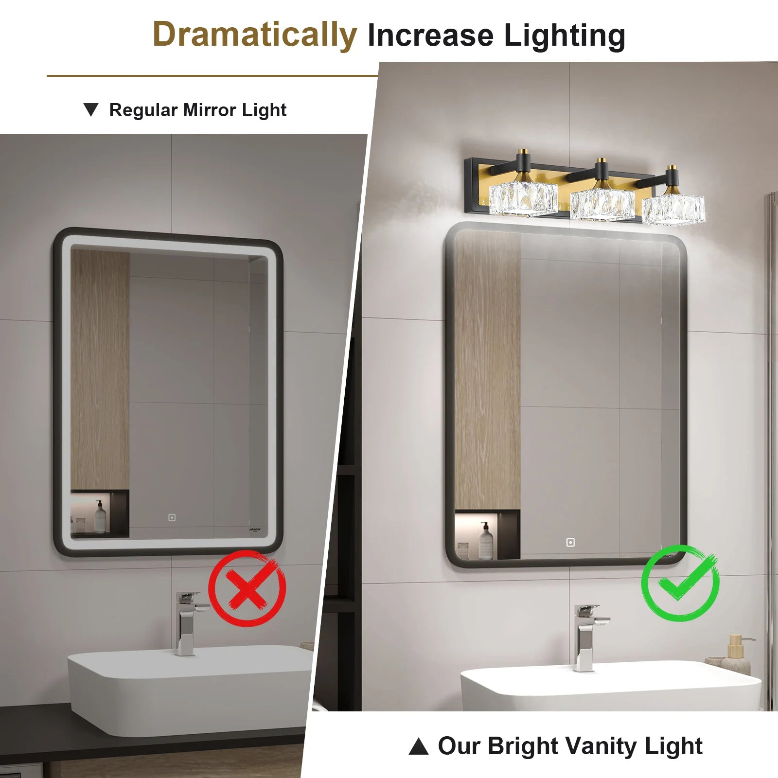 3/4 Light Modern Luxury Crystal Bathroom Desk Lamp, Metal Vanity Light, Hard Wiring For Easy Installation