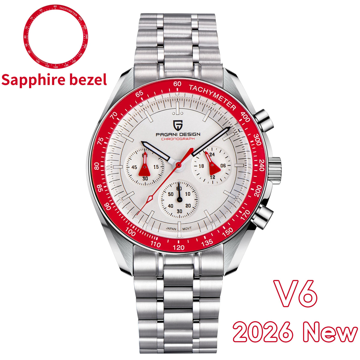 PAGANI DESIGN 2026 New Moon Men's Watches Luxury Quartz Watch For Men Sport Speed Chronograph AR Sapphire glass 100M Waterproof