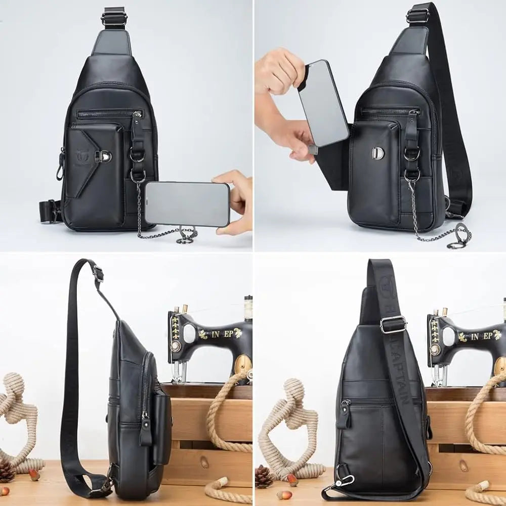 Vintage Leather Sling Bag Backpack for Men Crossbody Shoulder Chest Day Pack Backpacks