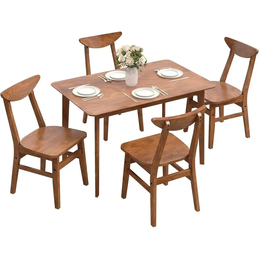 Solid Wood 5-Piece Dining Set for Small Spaces: Walnut Breakfast Nook Table & Chairs