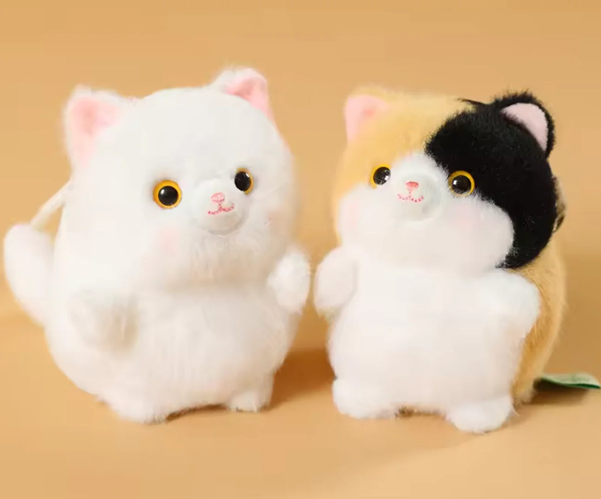 12cm Chubby Round Cute Plush Cat Keychain Soft Squeezable Stress Relieving Stuffed Toy Kawaii Kitten Calico Cats Doll