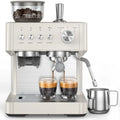 20 Bar Espresso Machine with Built-in Anti-Clog Coffee Grinder for Lattes White Espresso Maker with Milk Steam Wand Frother Tam