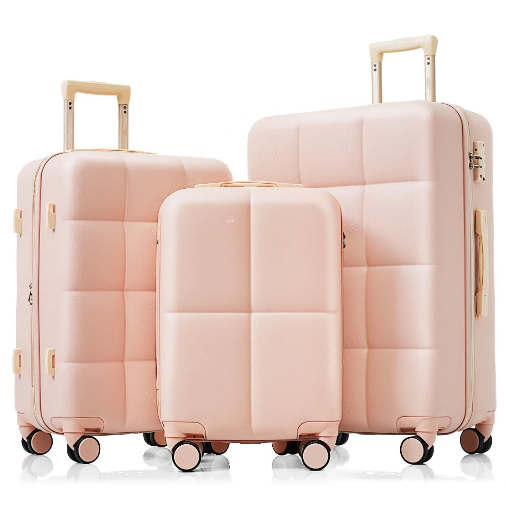 3 Piece Airline Certified Carry-on Luggage Set Cup Holder ABS Hard Shell Spinner Wheels Black Travel Suitcase
