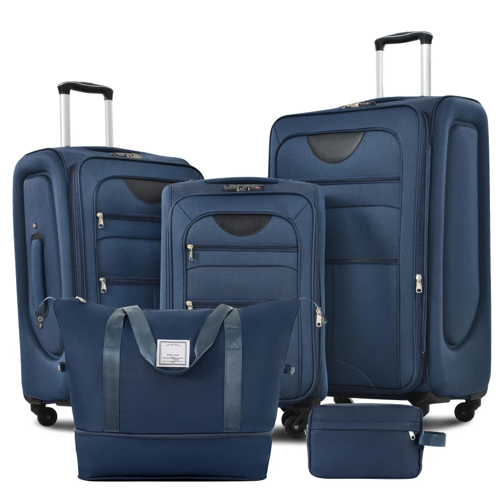 3Pcs Softside Expandable Travel Luggage Set 22/26/30 Inch with Duffel Bag Upright Spinner Wheels Lightweight Softshell