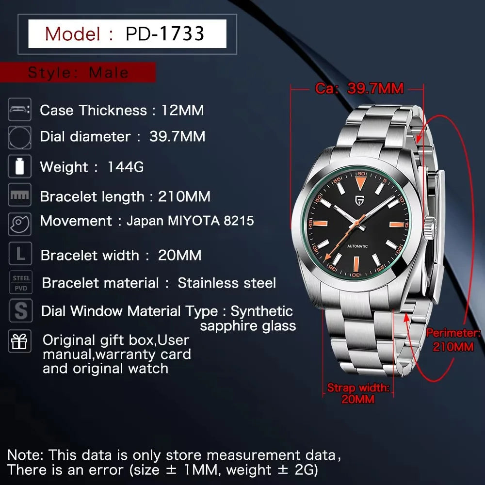 2025 New PAGANI DESIGN Men's Watches Luxury Green Circle Automatic Watch For Men Mechanical Wristwatches AR Sapphire Waterproof