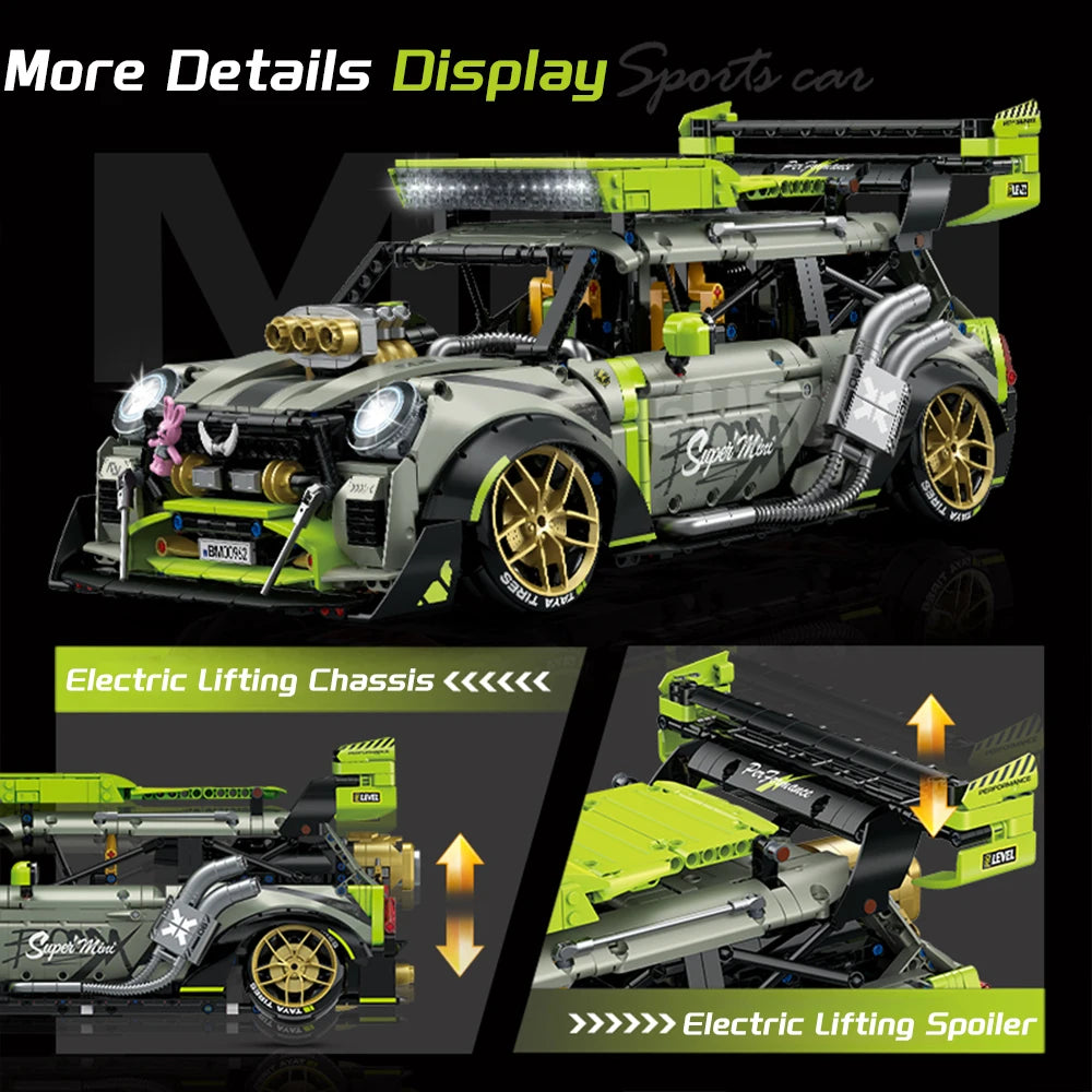 1:10 Scale MOC Technical RC Sports Car Building Blocks Kit with Motor DIY Assemble Racing Model Gift for Kids Adults Bricks Gift