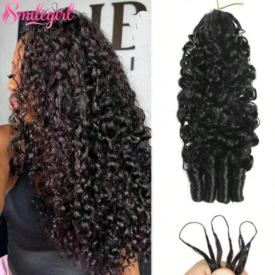 Human Crochet Hair Pre Looped 120g Burmese Curly Feather Crochet Human Hair Extensions Reusable Invisible Pre-Separated Knotless