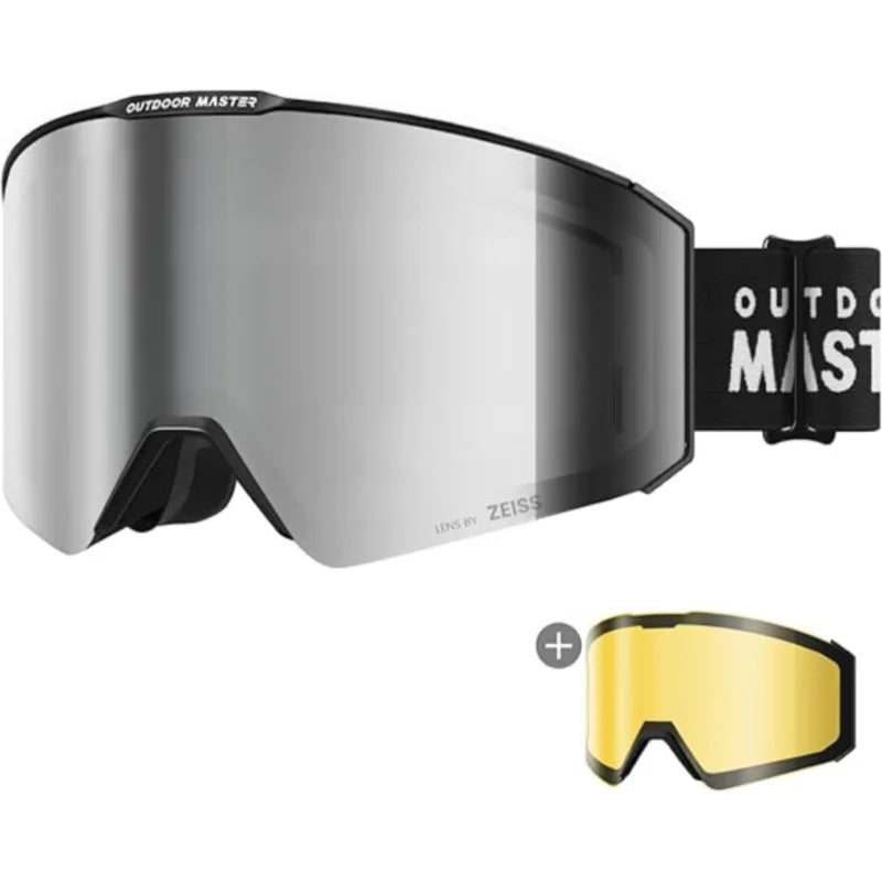 OutdoorMaster Falcon Ski Goggles Lens by ZEISS, OTG Snowboard Goggles Anti-fog, Magnetic Interchangeable Lens, Snow Goggles