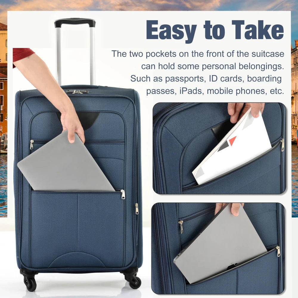 Softside Expandable 3pcs Luggage Set 22/26/30 Inch Duffel Bag Upright Spinner Wheels Lightweight Softshell Travel Luggage Set