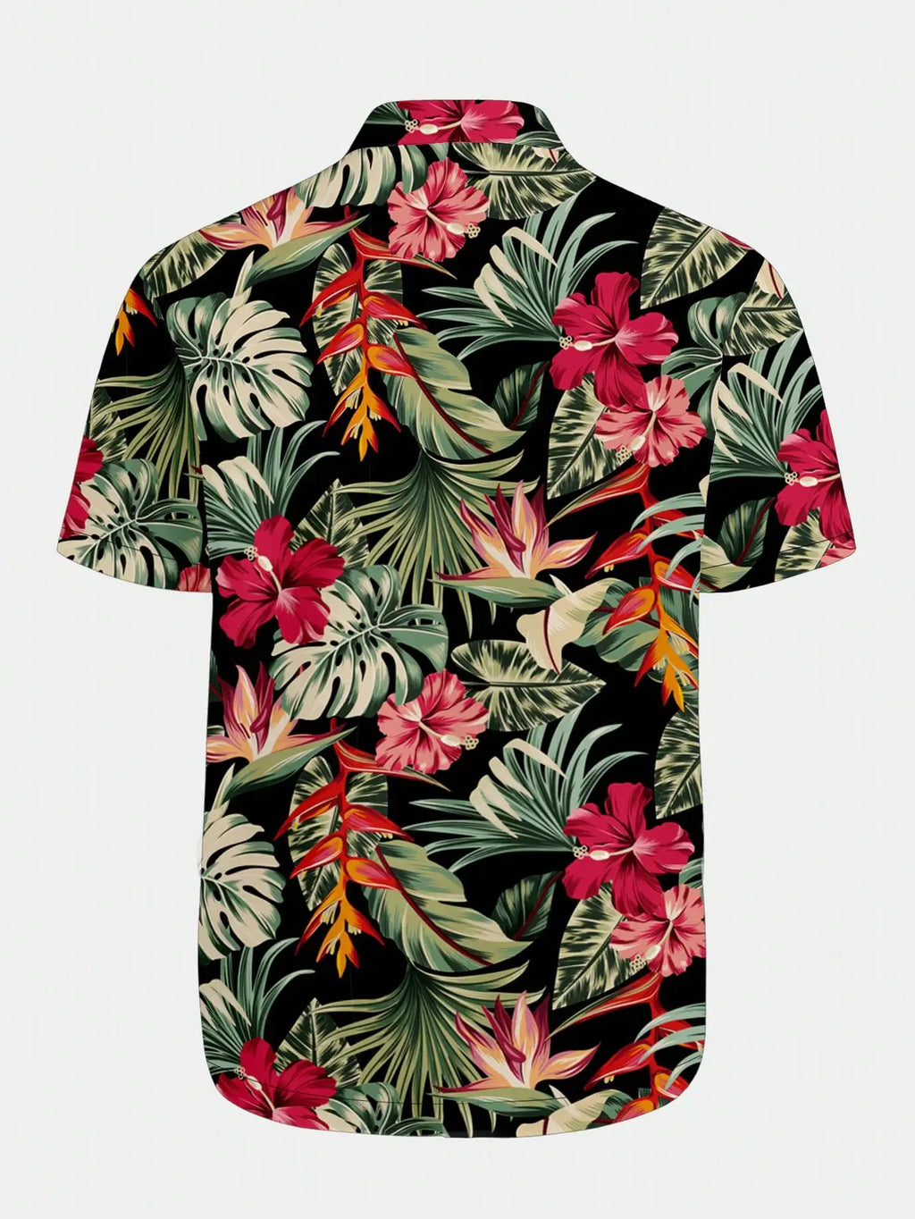 Men's Short Sleeve Collared Shirt with Tropical Floral Print, Casual Vacation Style