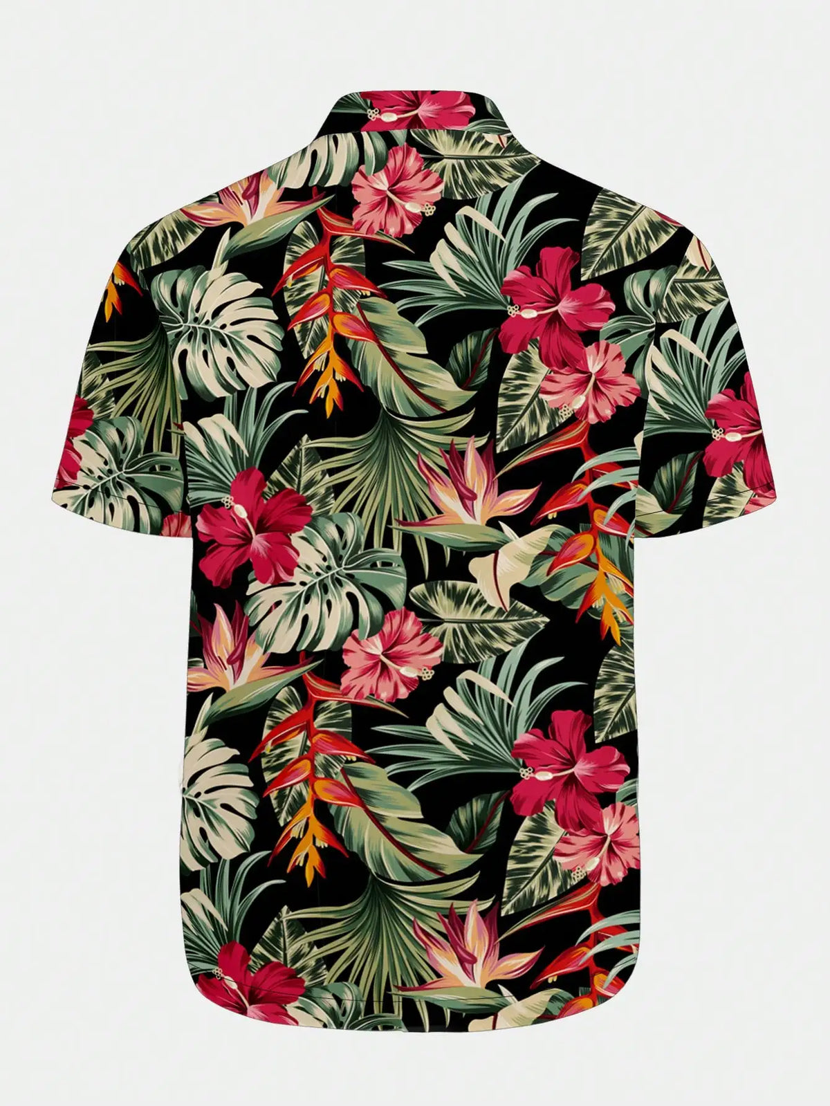 Men's Short Sleeve Collared Shirt with Tropical Floral Print, Casual Vacation Style