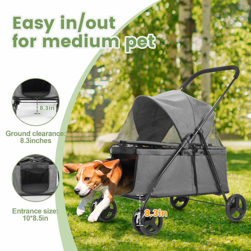 Wedyvko Luxury 80 lbs  Pet Stroller 4 Wheels Dark Grey Dog Puppy Stroller Rotate with Brakes for Small Medium Dog
