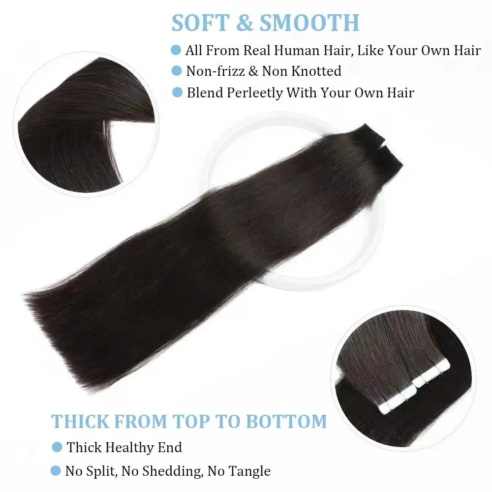 Invisible Tape In Hair Extensions Human Hair Hand Tied Tape in Hair Extensions Natural Adhesive Tape Hair Extension 20pcs/pack