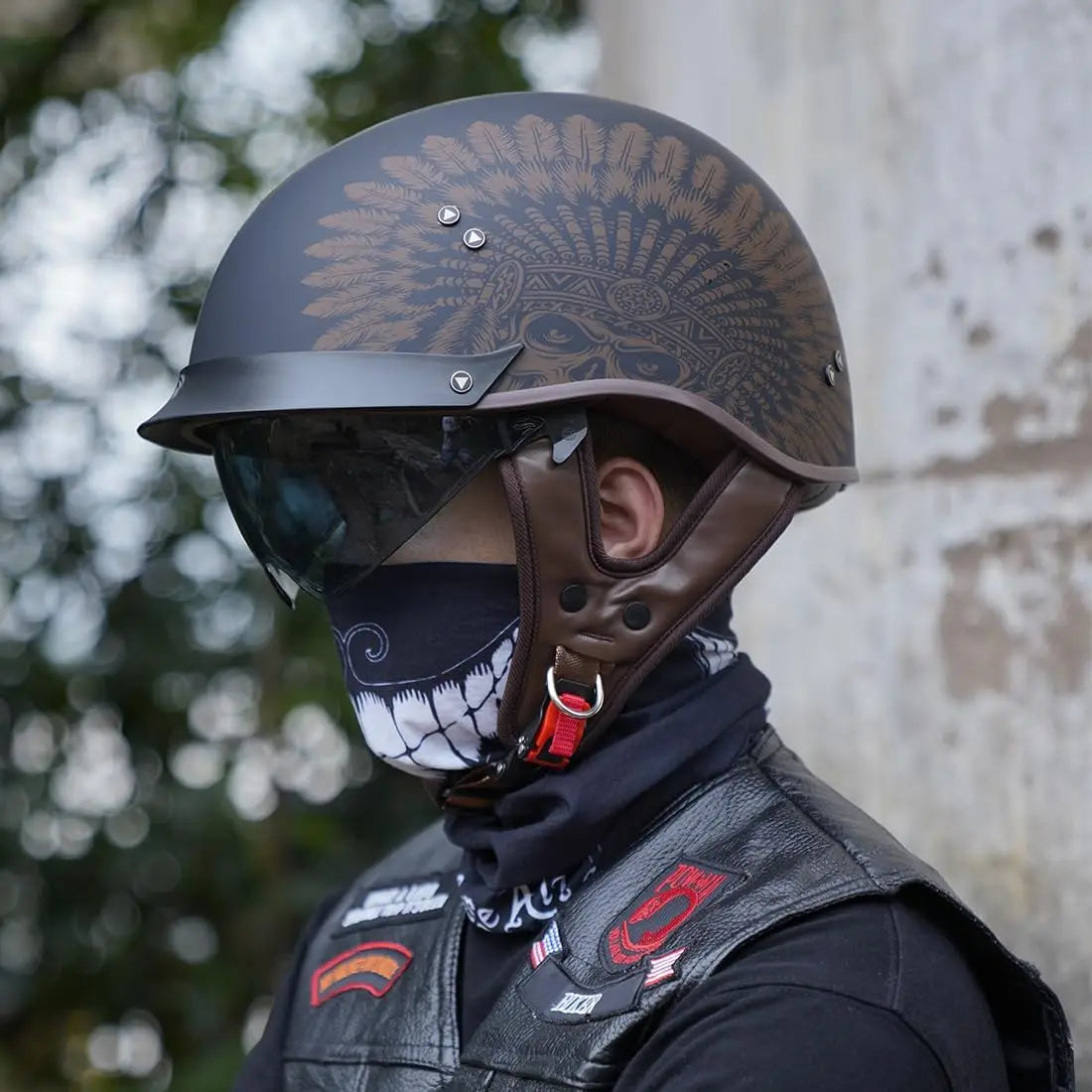 Half Helmet Motorcycle DOT Approved Open Face Helmet with Sun Visor and Quick Release Buckle for Adults Men and Women