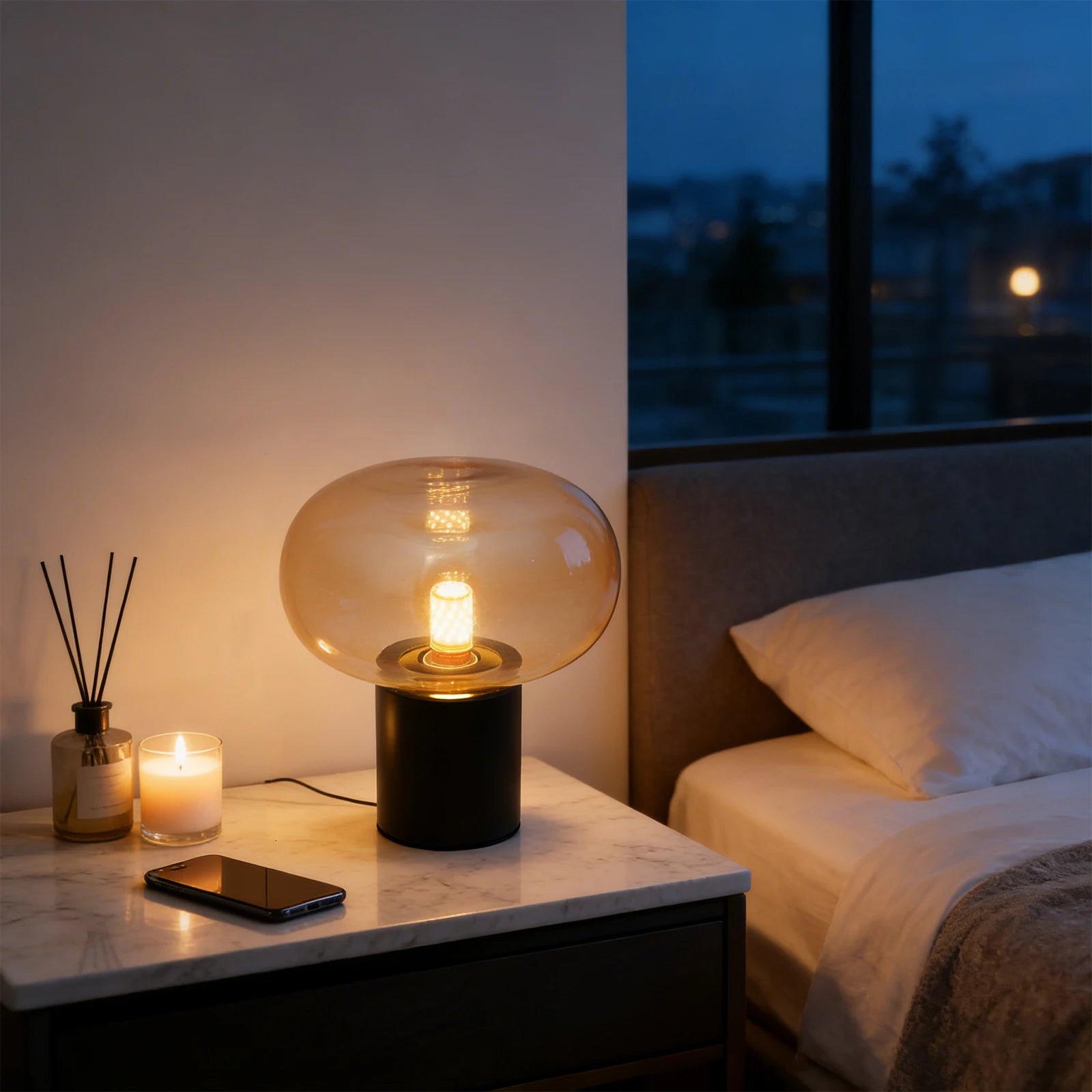 Art Decorative Bedside Table Lamp Simple Nightstand Lamp Mushroom Table Lamp for Living Rooms Dining Rooms Bedrooms Entrances
