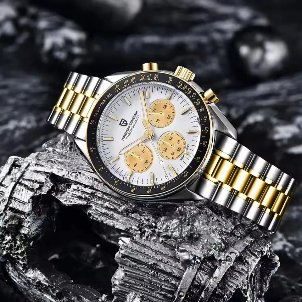 2026 New PAGANI DESIGN Moon Mens Watches Gold Luxury Quartz Chronograph Watch For Men AR Sapphire Waterproof Luminous Clock Gift