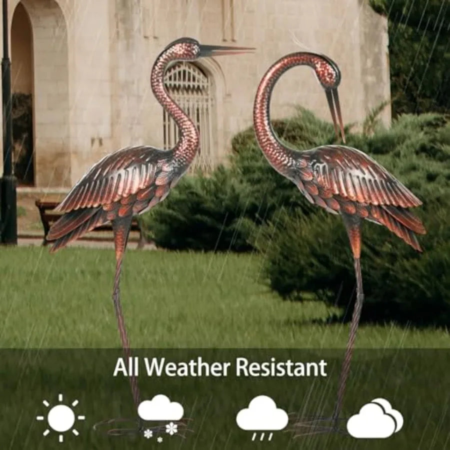 Large Size Vintage Brass Heron Garden Sculptures Statues Metal Yard Art Standing Outdoor Decorations 37 Inch Set of 2