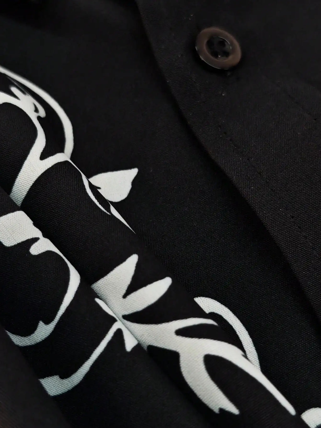 Men's Black Long Sleeve Western-Style Shirt with White Floral Embroidery