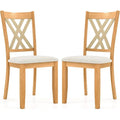 Set of 2 Wooden Dining Chairs with Fabric Padded Seats, High Back, Suitable for Home and Restaurant Use, Natural Finish