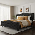 King Size Platform Bed Velvet Wingback Headboard Footboard Deep Tufted Nailhead Trim No Box Spring 51.2" Tall Black Customized