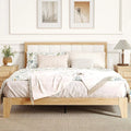 Queen Size Upholstered Platform Bed with Wooden Slats, No Box Spring Needed, Easy Assembly, Natural