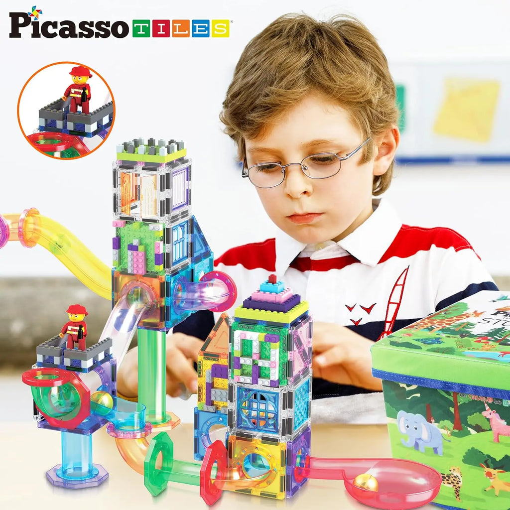 650PCS Magnetic Marble Run Tiles and Brick Combo Magnet Tile Building Blocks Magnet Set with Character Action Figures Educationa