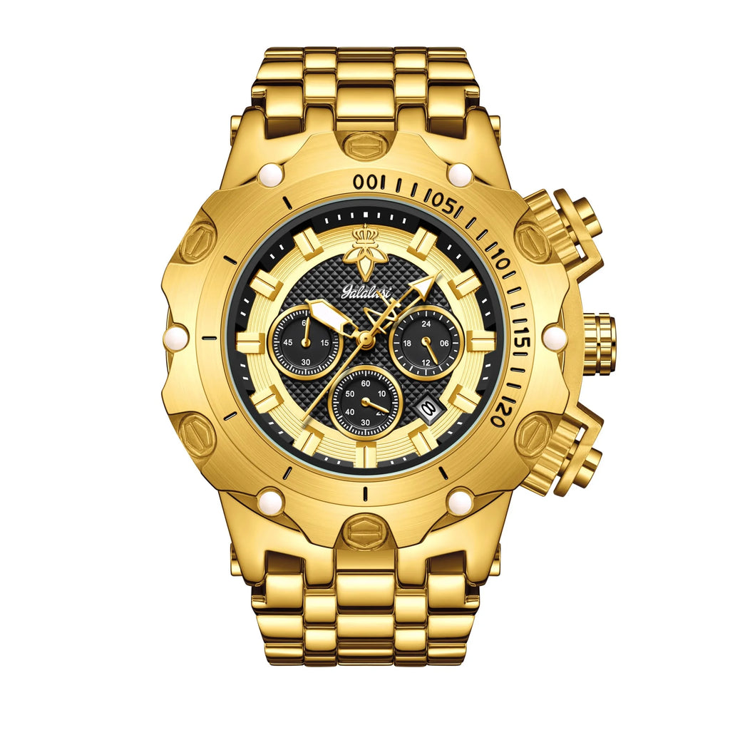 YaLaLuSi Men's Multifunctional Luxury Watch Gold Strap with Atmospheric Dial Fashionable and Practical Gift box