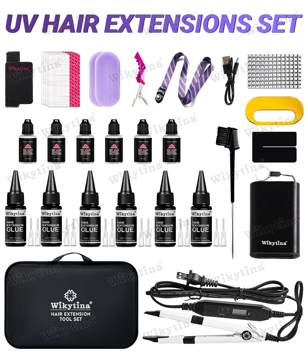 UV Hair Extension glue kit V Light Technology Hair Extension Tools KIT  SET Wig Human Hair Piece salon Fast Grafting connnect