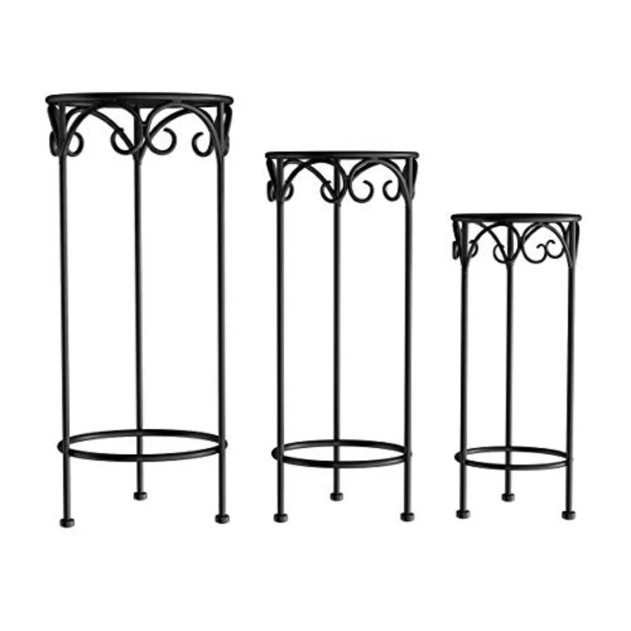 Plant Stand 3-Tier Vertical Shelf Indoor or Outdoor Folding Wrought Iron Home Garden Display with Laser Cut Shelves Antique Whi