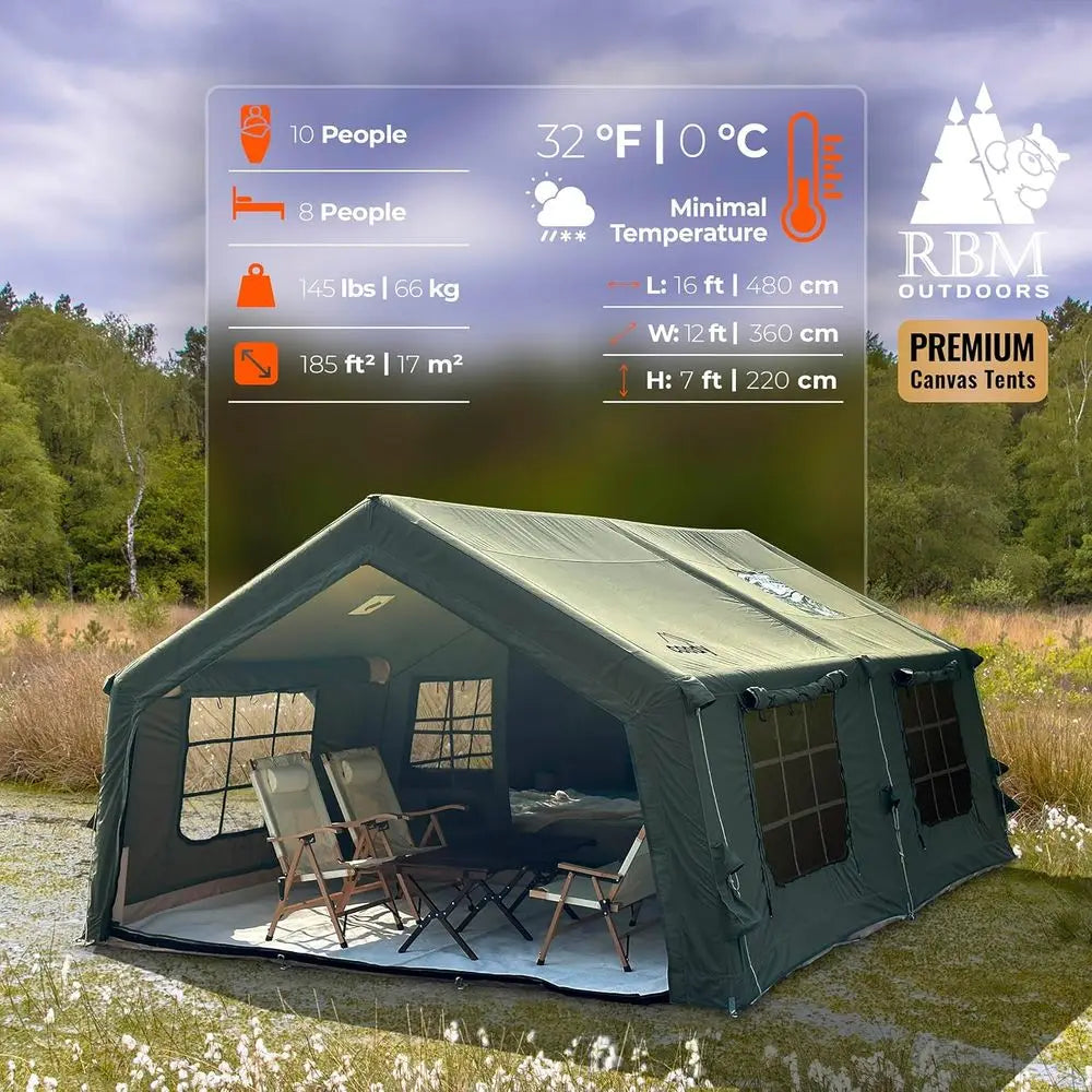 Coody Iatable Canvas Camping Tents with Stove Jack – Premium Air Beam amily Glamping Tent, Breathable Cotton Canvas, ast Setup A