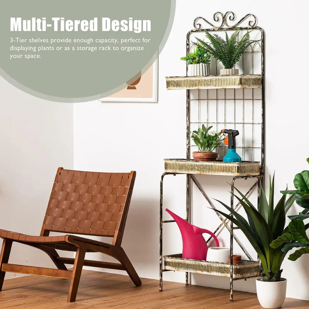 68-Inch Tall 3-Tier Metal Garden Planter Stand - Indoor/Outdoor Storage Rack for Plants and Decor