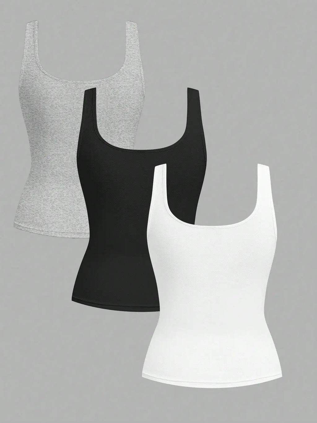 3-Pack Women's Ruched Waist Bodycon Tank Tops, Casual Scoop Neck Camis for Daily Wear