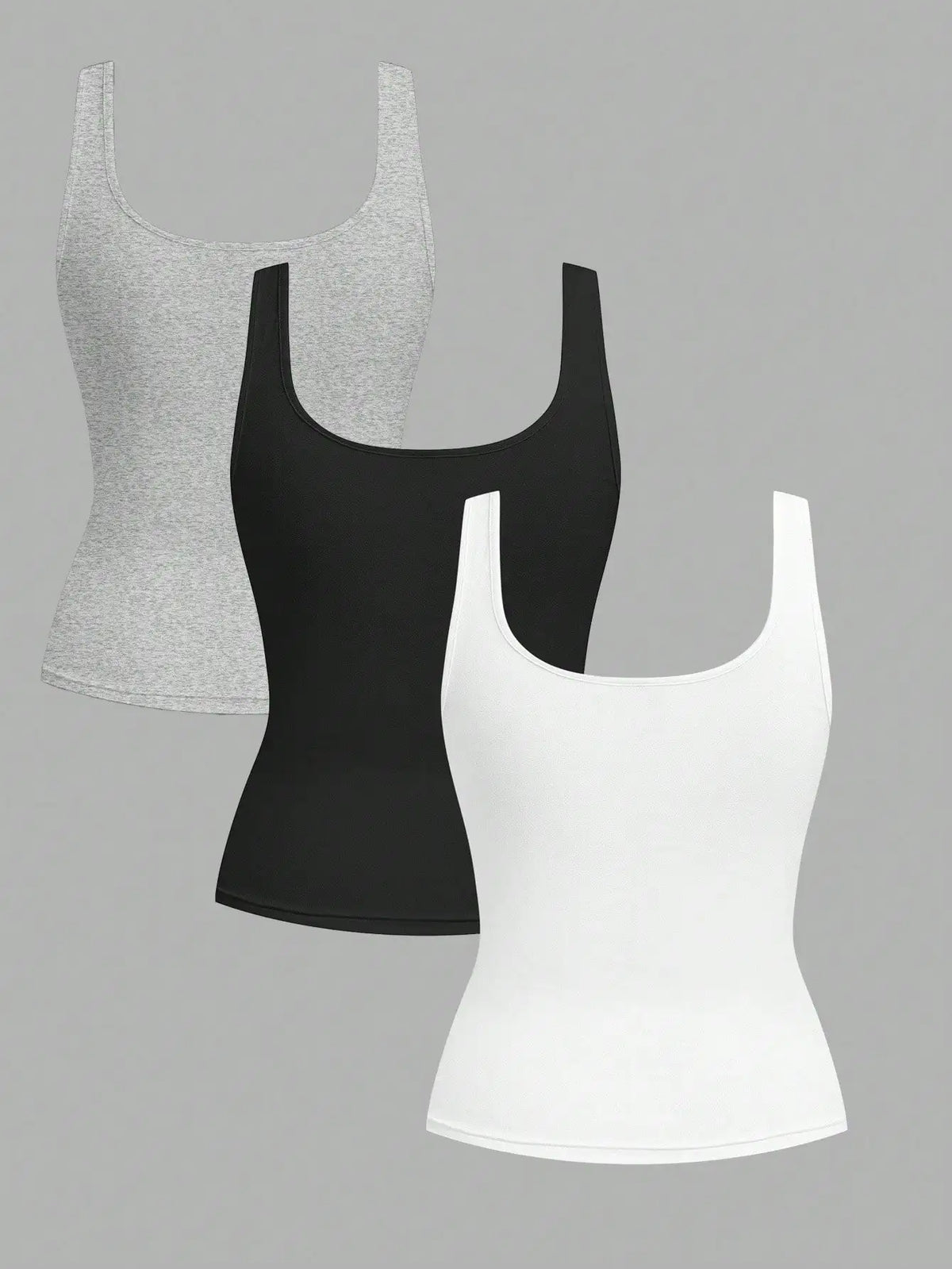 3-Pack Women's Ruched Waist Bodycon Tank Tops, Casual Scoop Neck Camis for Daily Wear