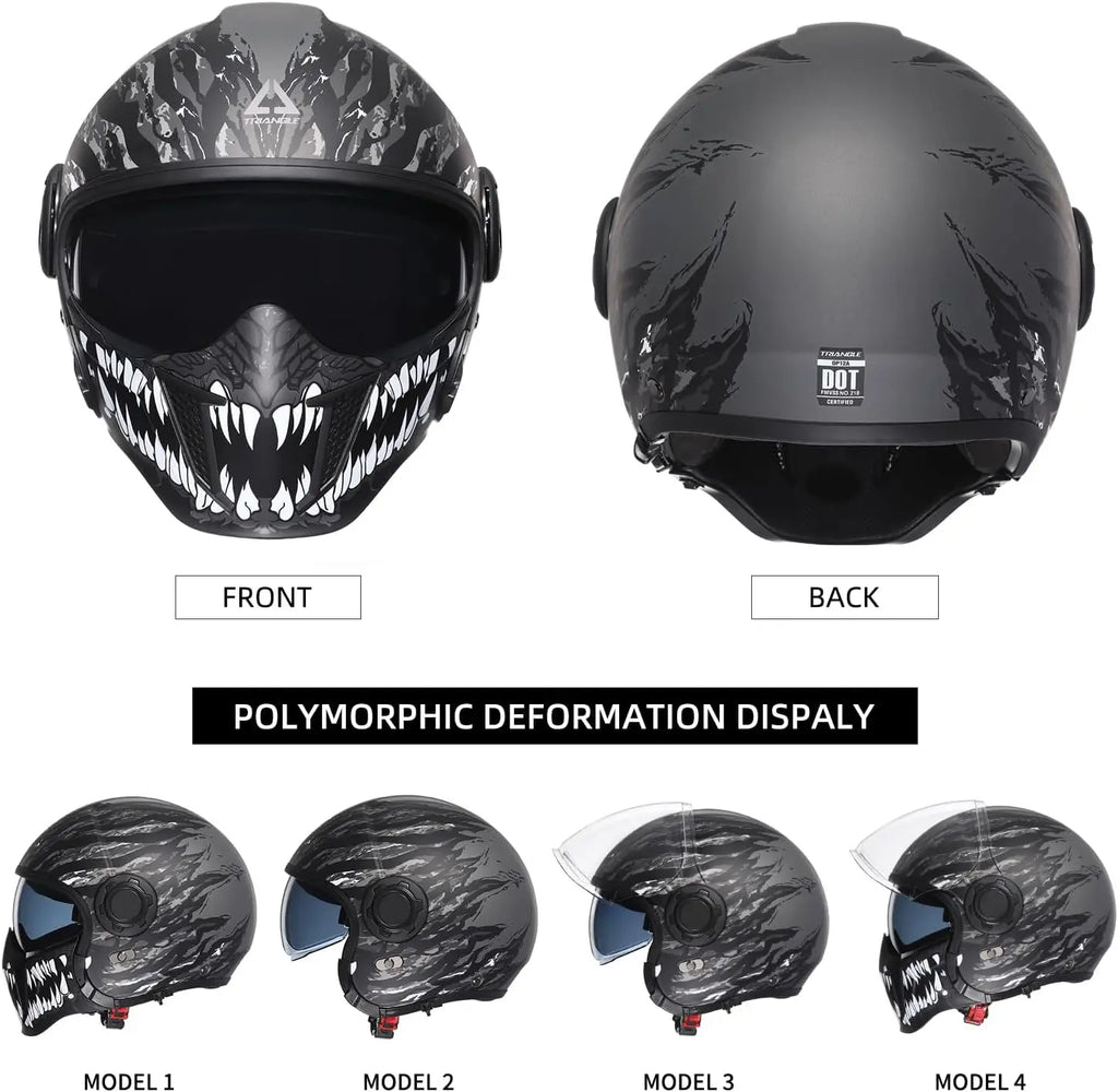 Full Face Motorcycle Helmets Off-Road Motocross Helmet for Men Women Dual Visor with Internal Tinted Sunshield Open Face 3/4 Adu