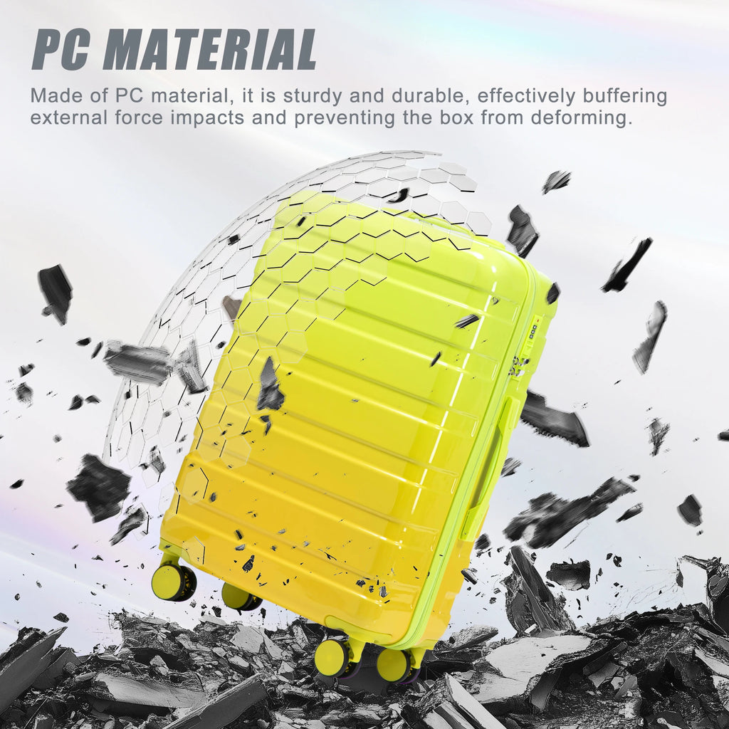 3-Piece Waterproof PC Spinner Luggage Set – 20/24/28" Carry-On Suitcase with Combination Lock Gradient Design Yellow+Green