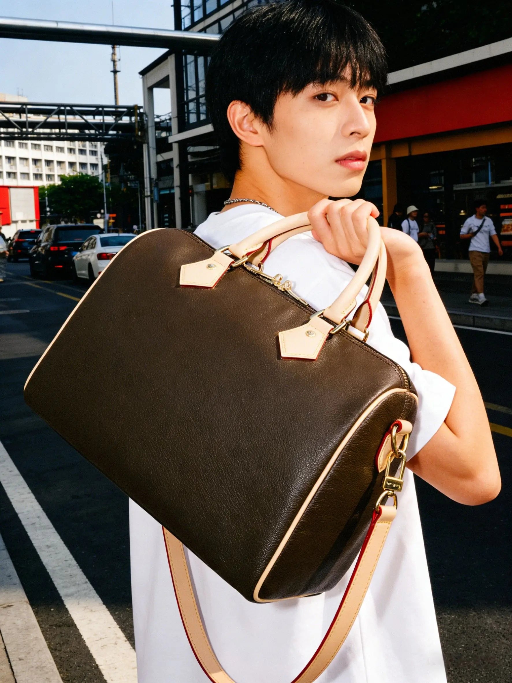 Vintage Brown Boston Bag Women’s Lightweight Crossbody Bag Luxury Designer Handbag Shoulder Bag