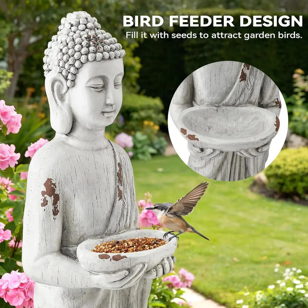 42" Extra-Large Buddha Outdoor Statue with Birdeeder, Tall Zen Meditative Buddha igures, Durable Weatherproo MGO Scuture or Gard