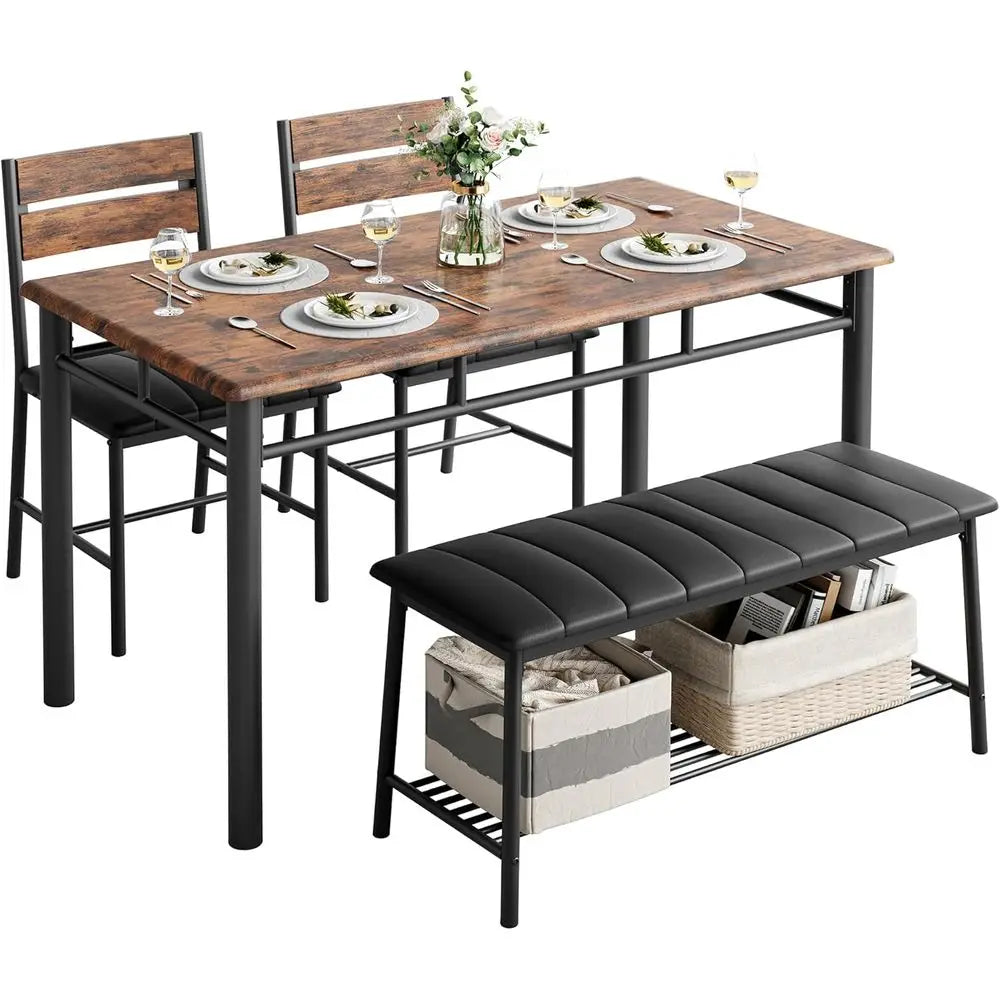 Dining Table Set or 4, Kitchen Table with Upholstered Bench and 2 Chairs, Kitchen Table and Chairs Set or Small Space, Aparent,