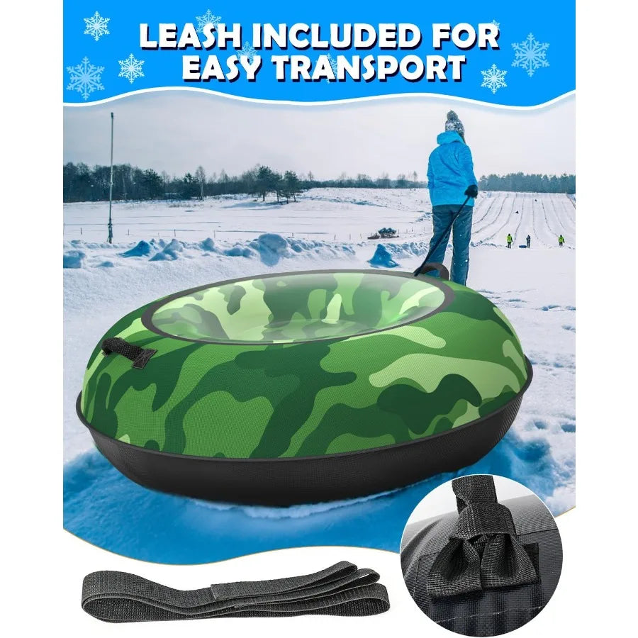 Snow Tube with 600D Oxford Cover, Heavy Duty Snow Sled for Adults with Thickened Bottom, Inflatable Cold Resistance Sledding Tob