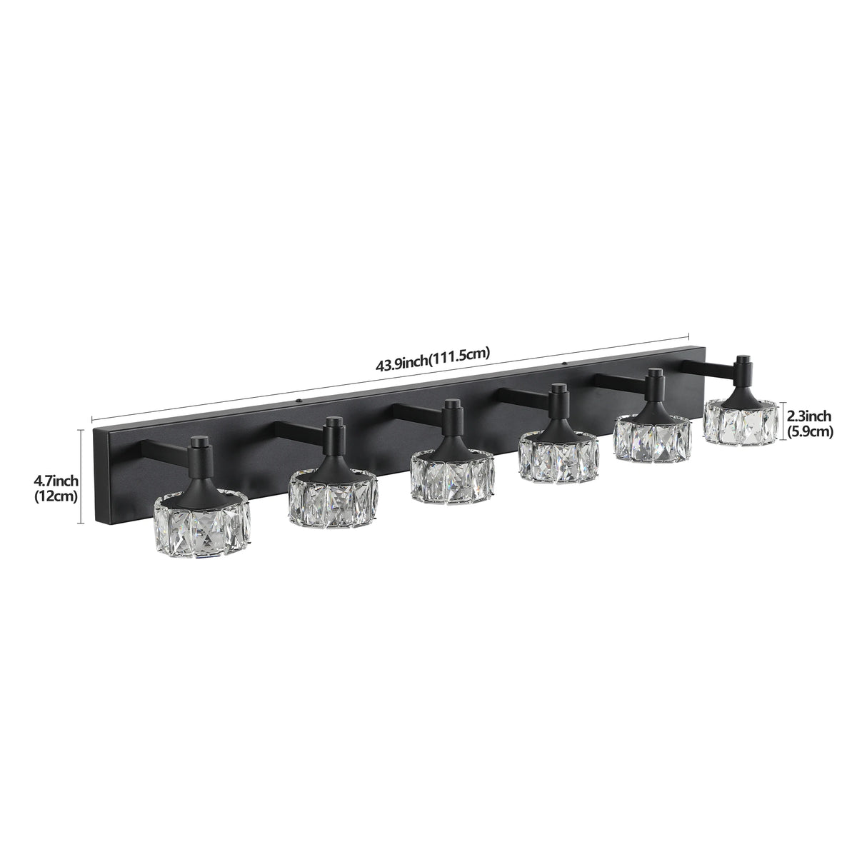 Modern LED Vanity Light 6-Light Matte Black Fixture with Crystal Glass Shades, Bathroom Wall Sconce for  Contemporary Home Decor